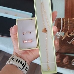 Gold Heart Anklet and Ring Set